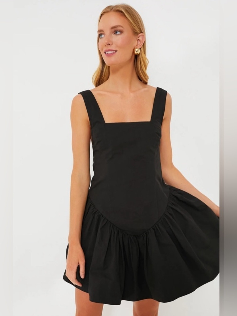 Kourt Black Square-Neck Sleeveless Mini Dress